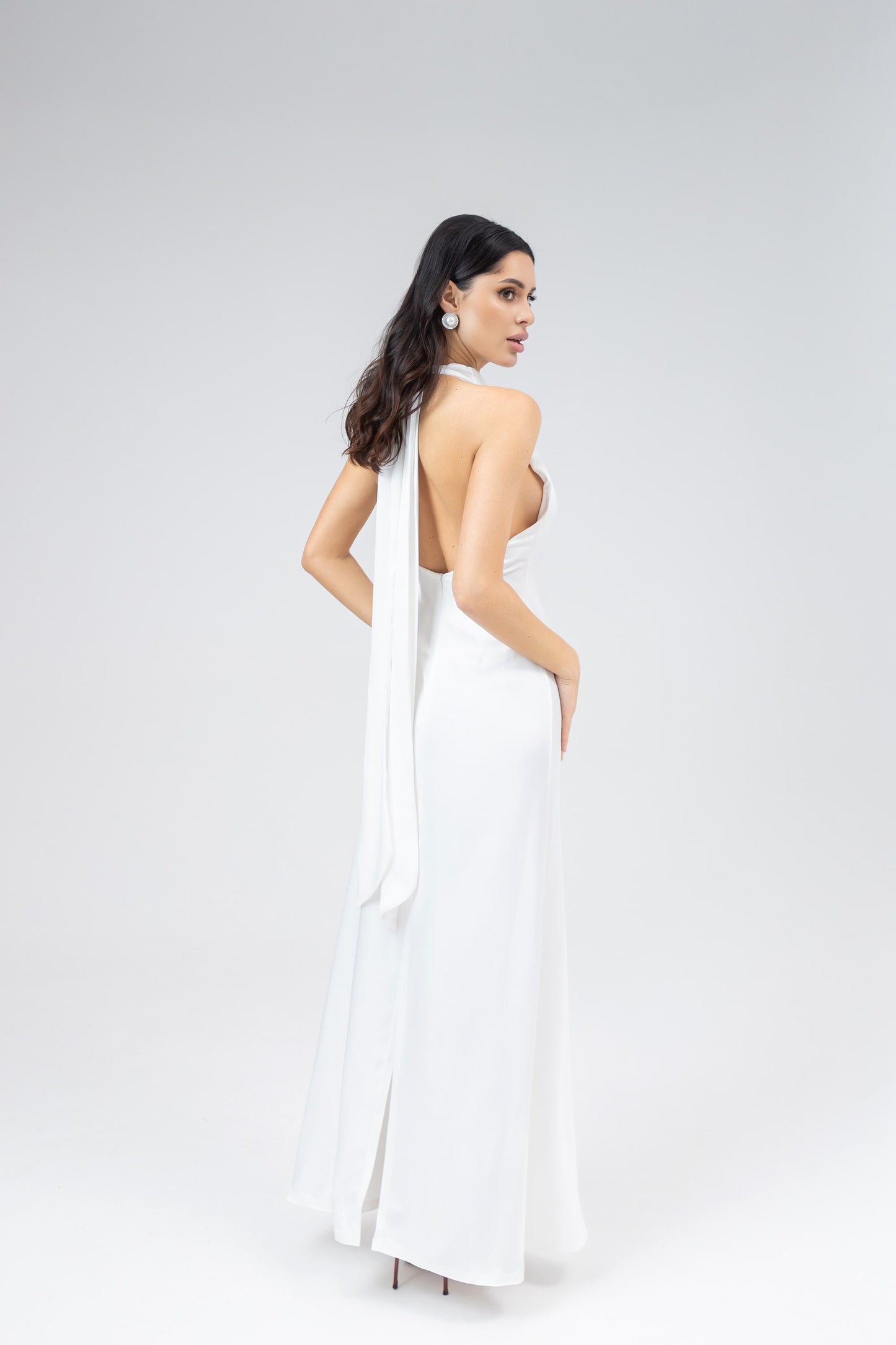 Satin Tie-Neck Halter Maxi Dress