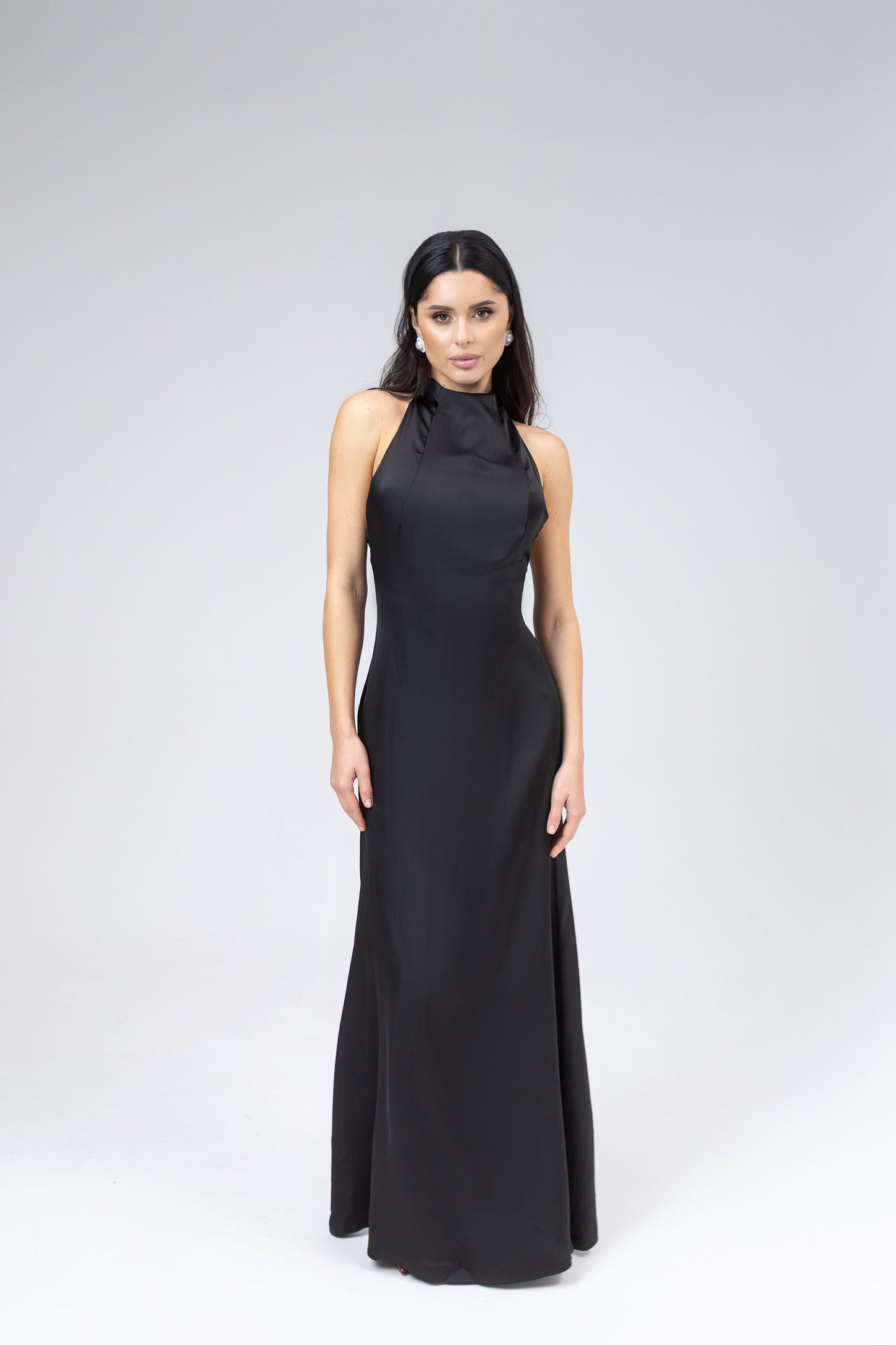 Satin Tie-Neck Halter Maxi Dress