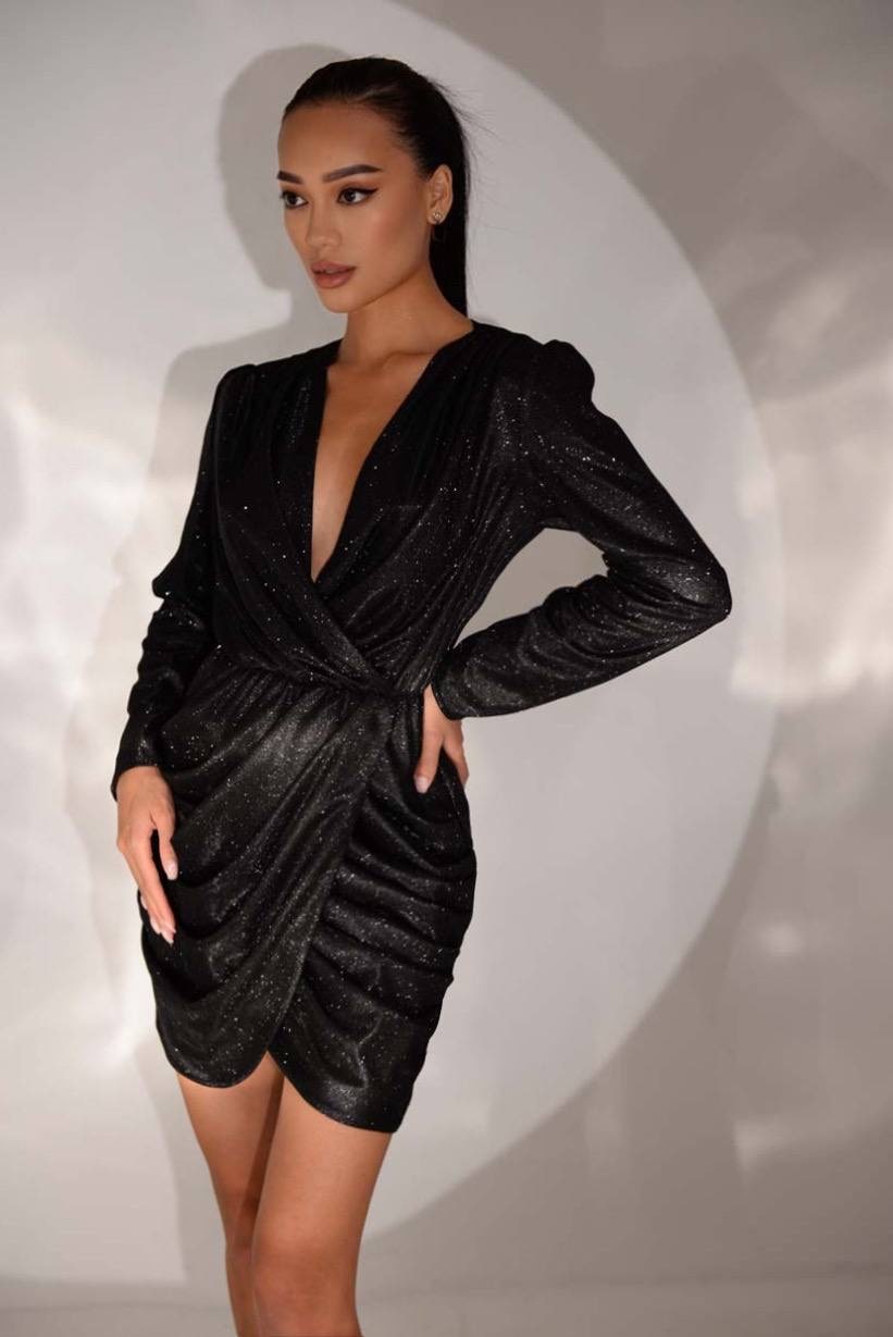 Shiny Dress with Asymmetrical Skirt