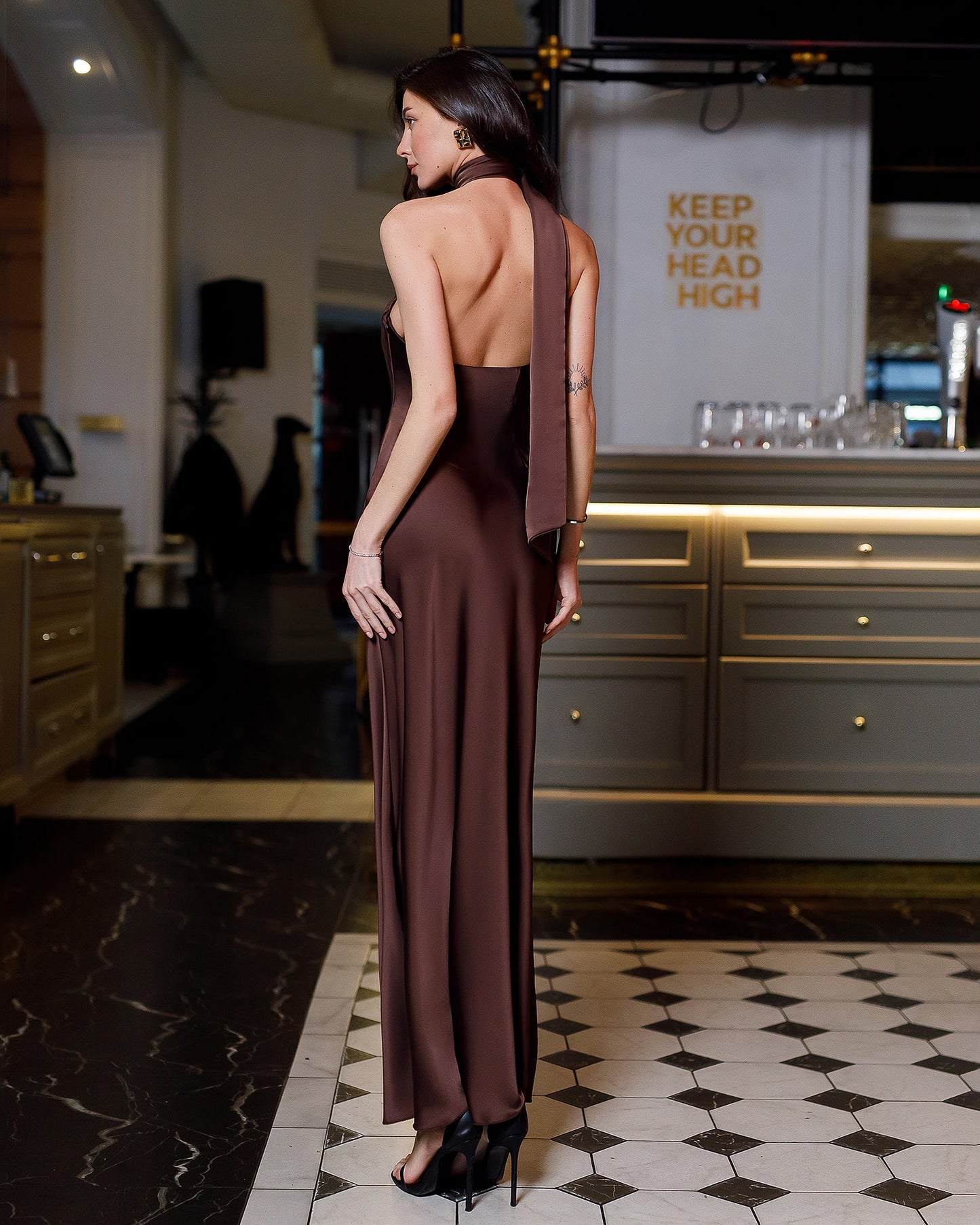 Monica Halter Neck Satin Maxi Dress