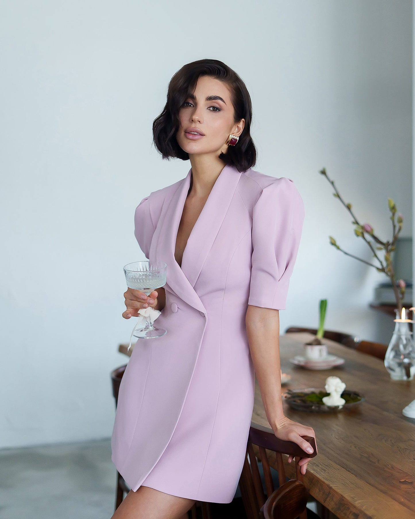 Collared Puff-Sleeve Mini Dress