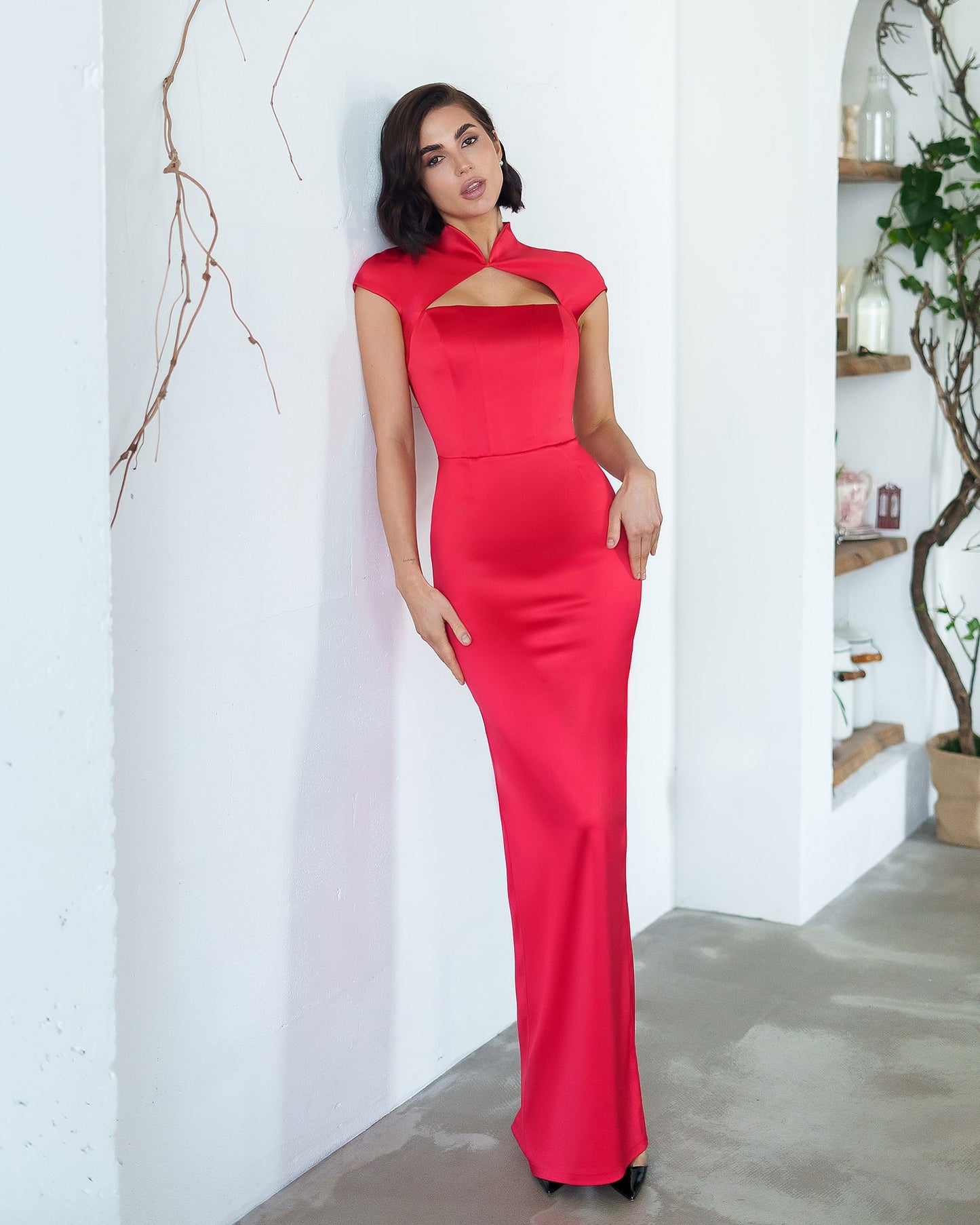 Cap Sleeve Corset Cut-Out Maxi Dress