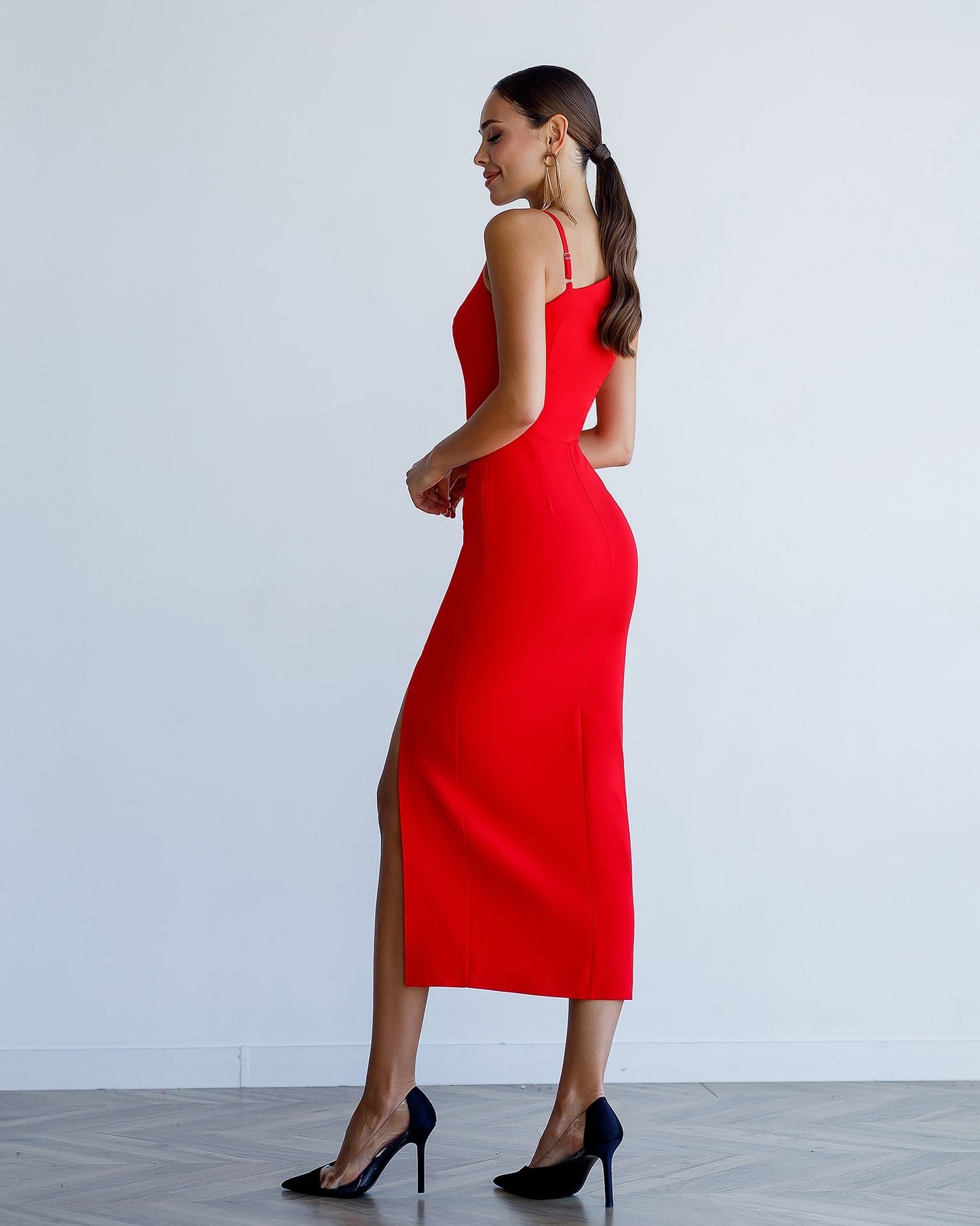 Asymmetric Neckline Midi Dress