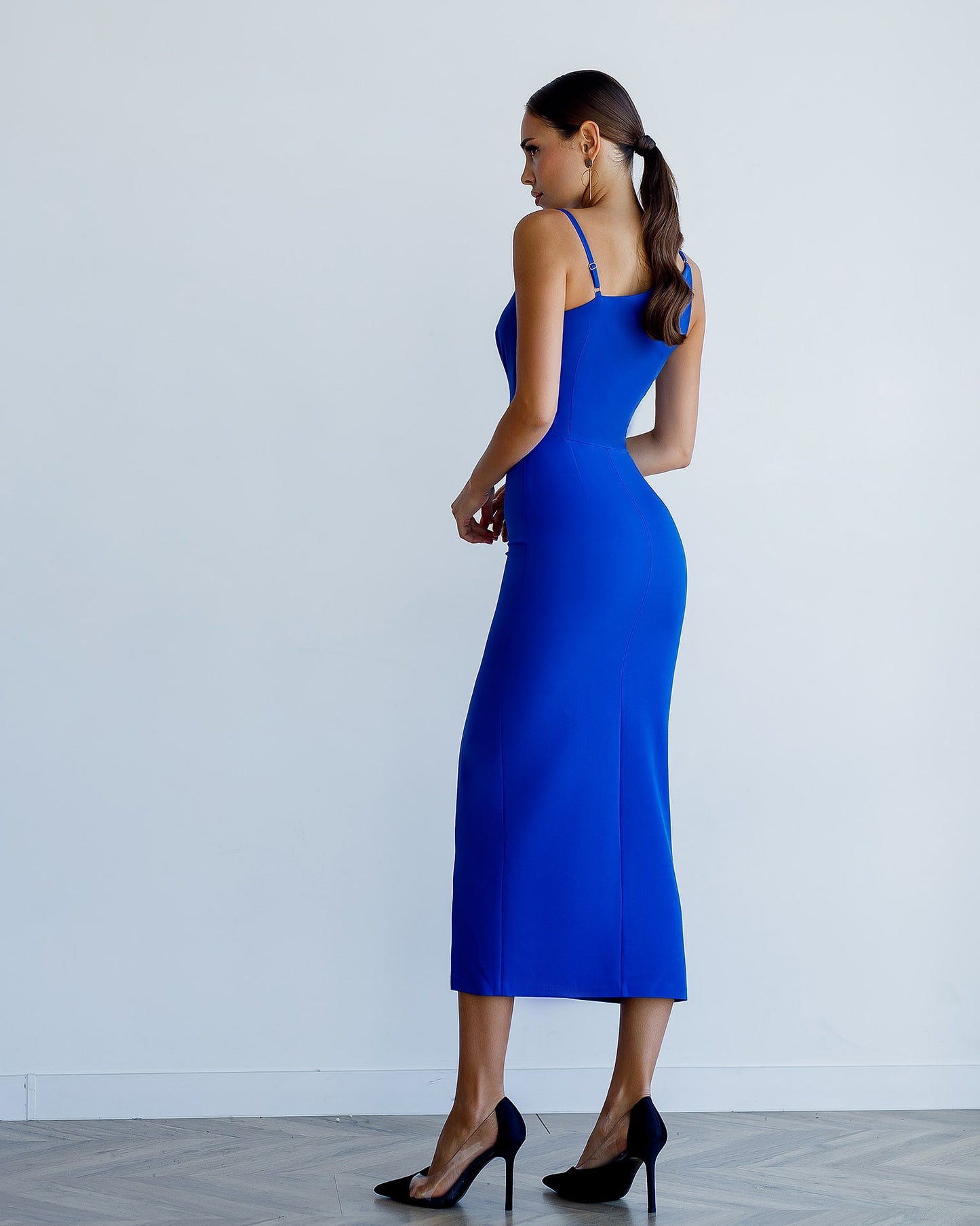 Asymmetric Neckline Midi Dress