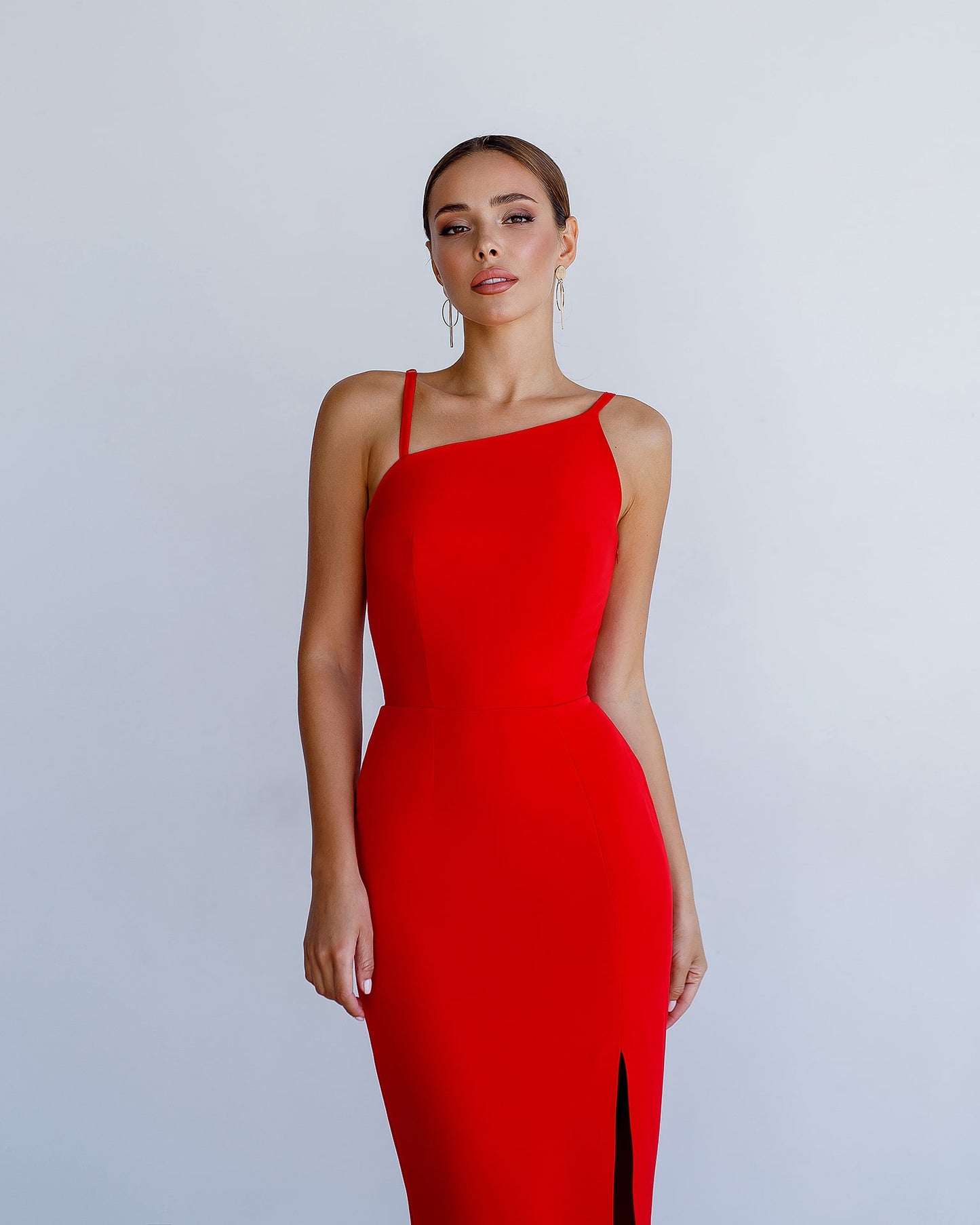 Asymmetric Neckline Midi Dress