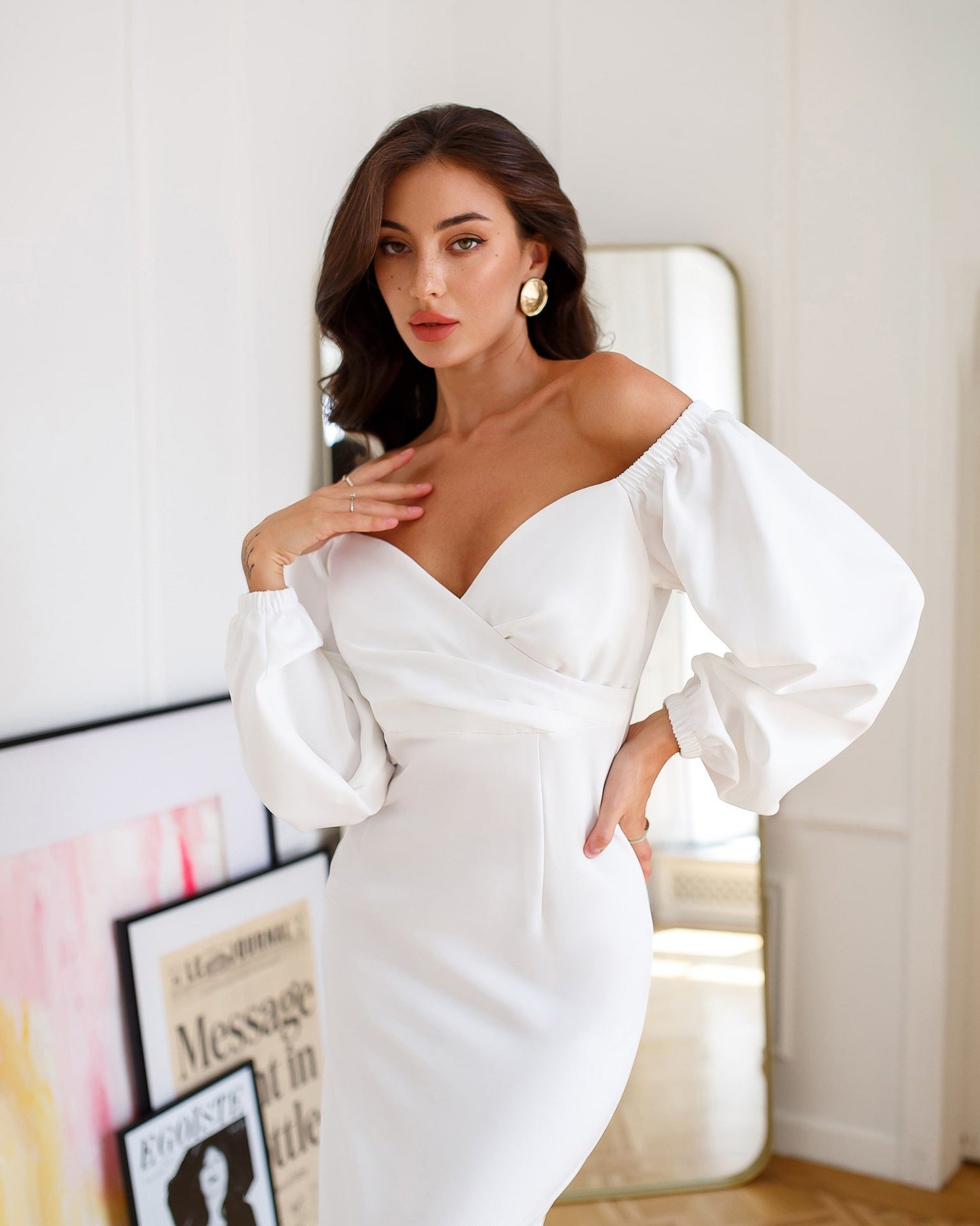 Puff-Sleeve Midi Dress