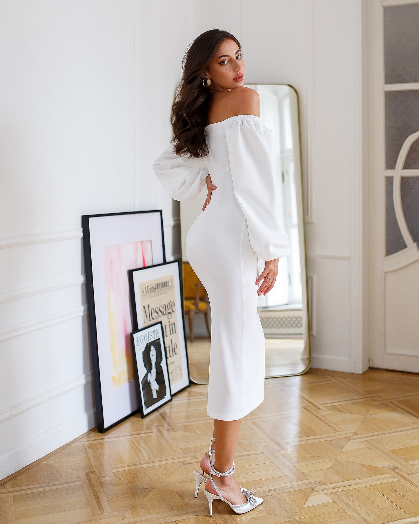 Puff-Sleeve Midi Dress