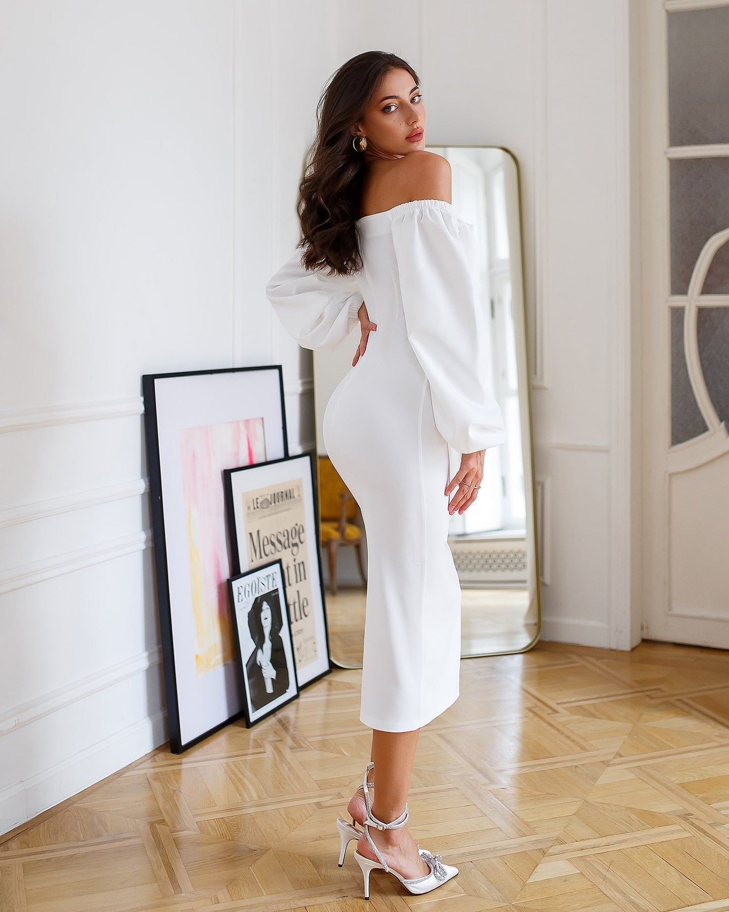 Puff-Sleeve Midi Dress