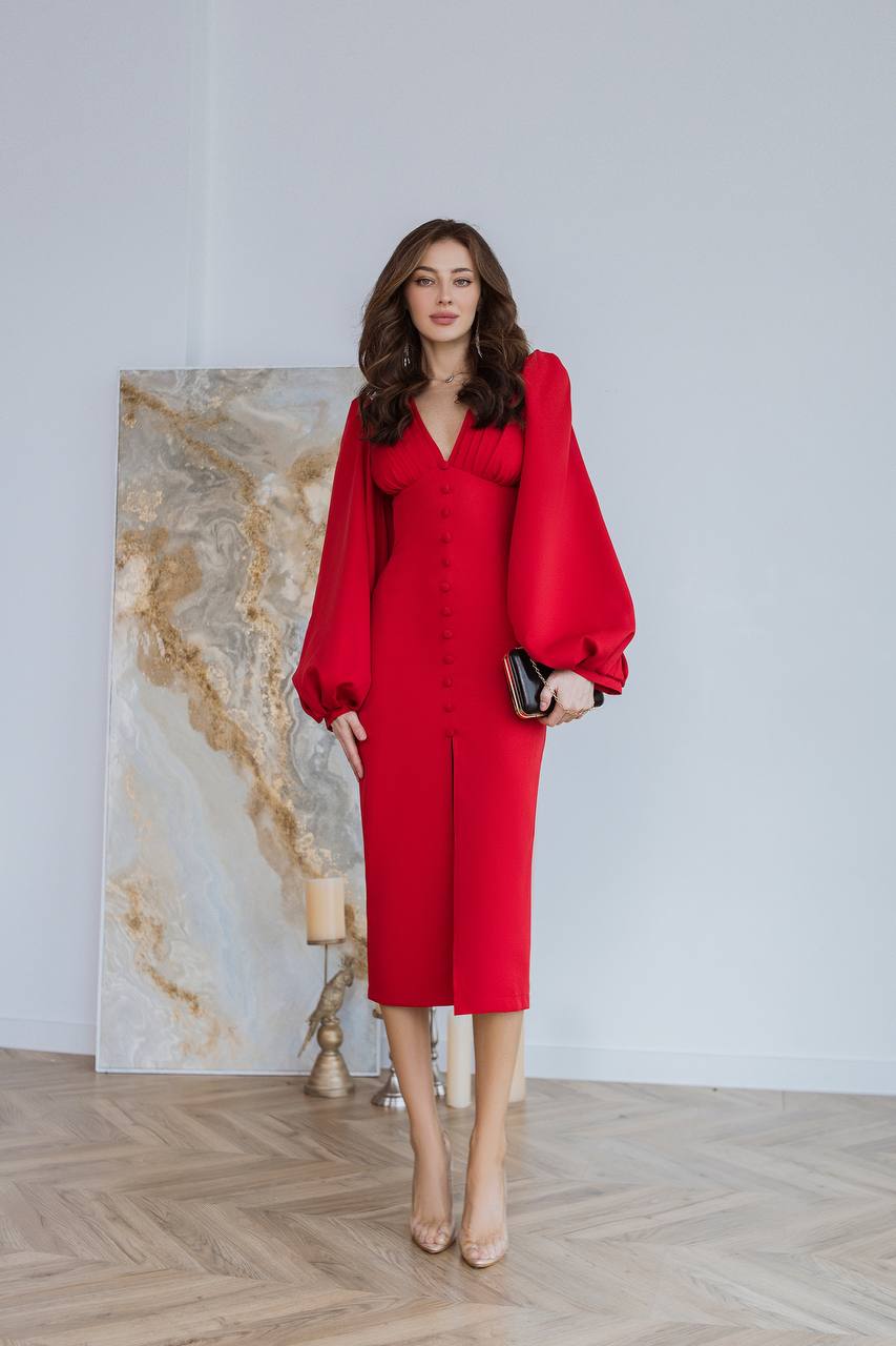 Backless Puff Sleeve Midi Dress