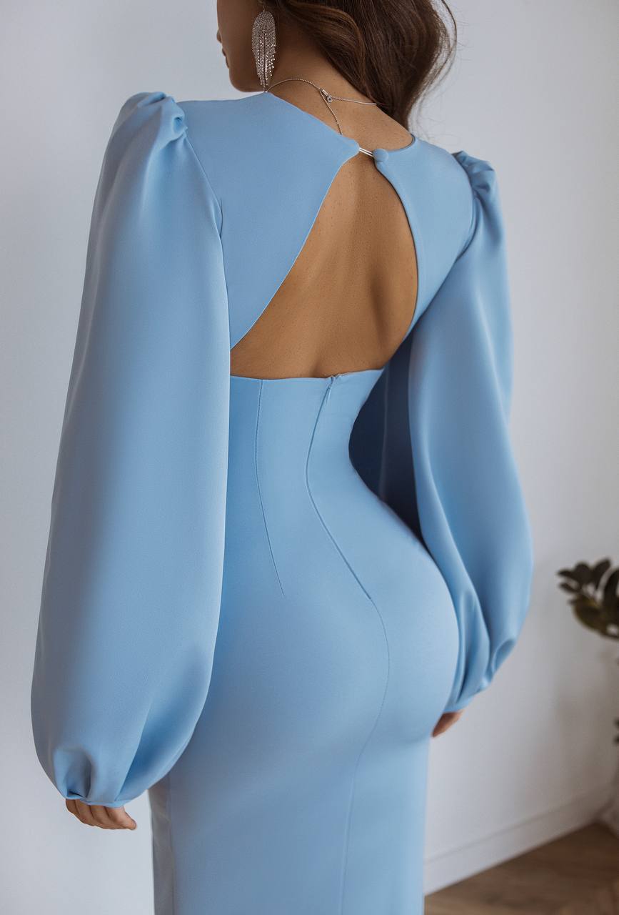 Backless Puff Sleeve Midi Dress