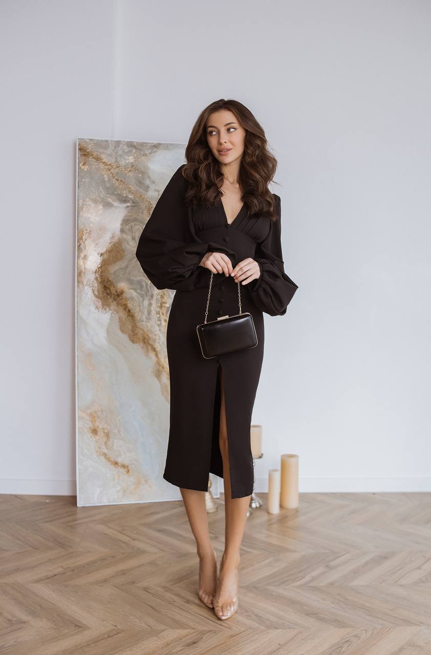 Backless Puff Sleeve Midi Dress