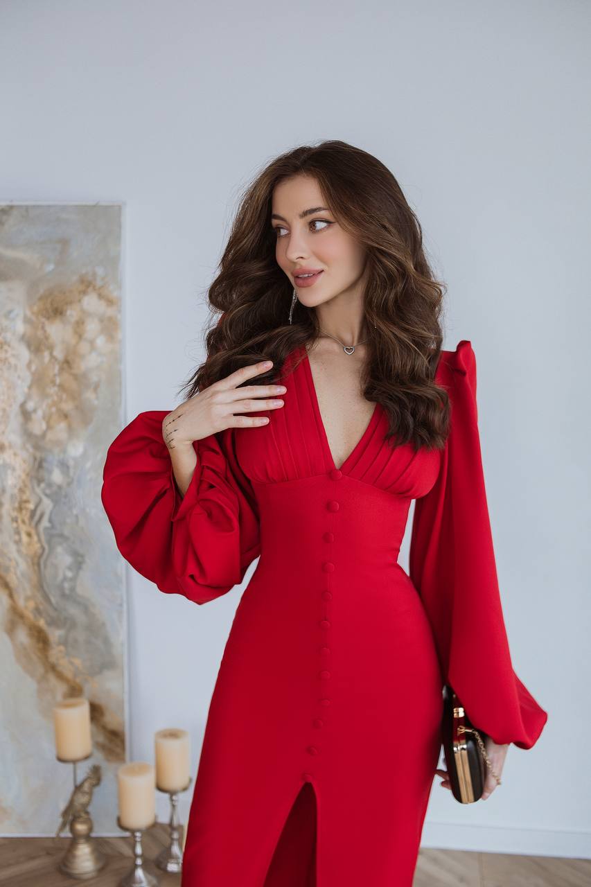 Backless Puff Sleeve Midi Dress
