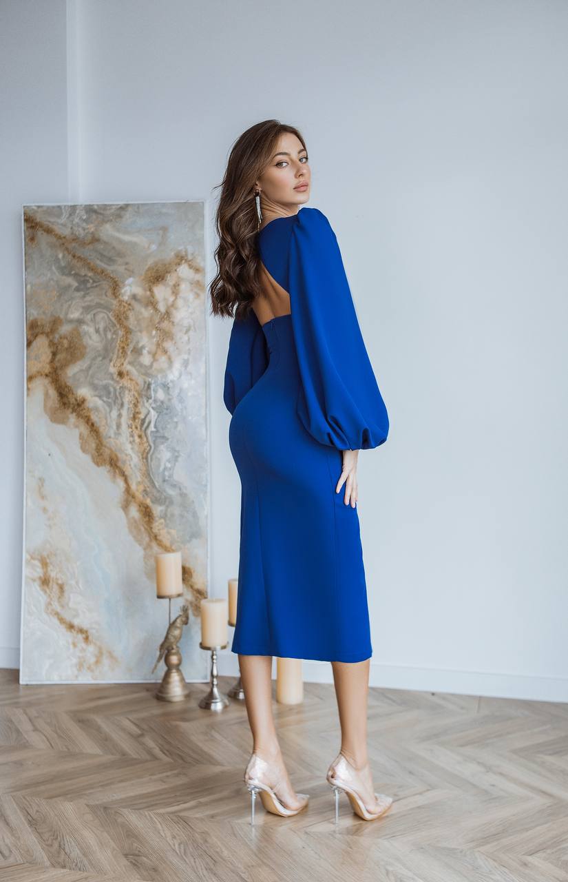 Backless Puff Sleeve Midi Dress