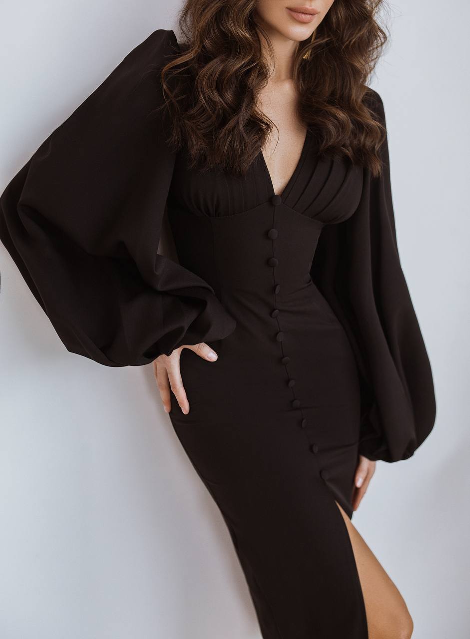Backless Puff Sleeve Midi Dress