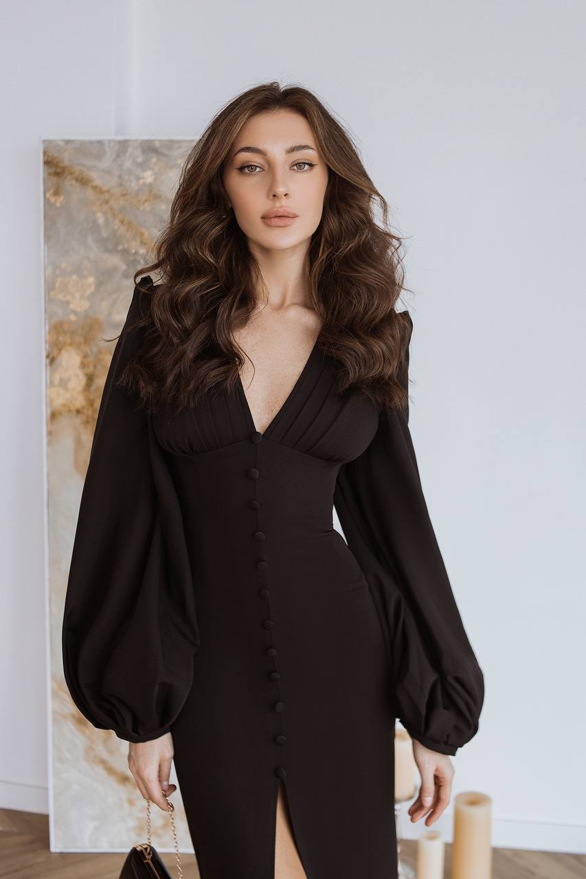 Backless Puff Sleeve Midi Dress