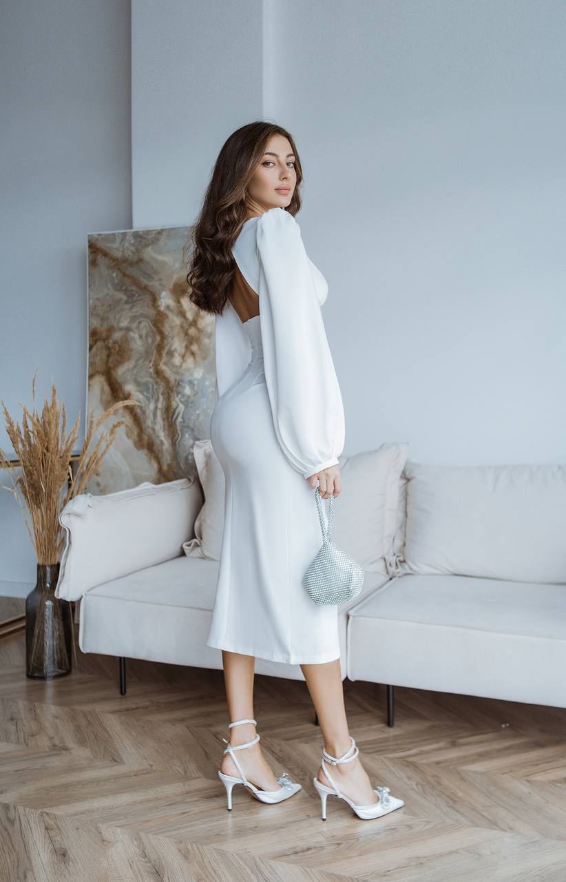 Backless Puff Sleeve Midi Dress