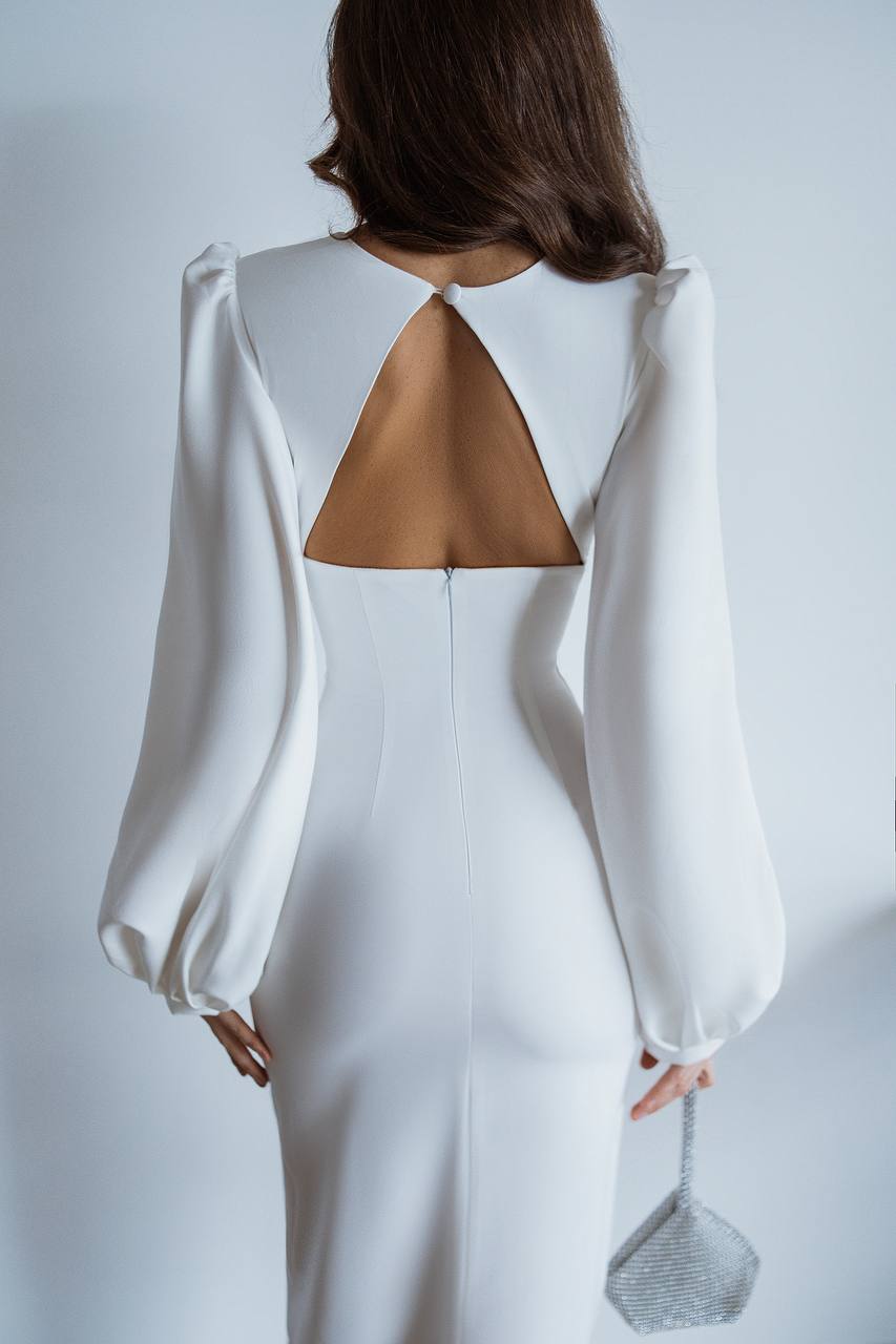 Backless Puff Sleeve Midi Dress
