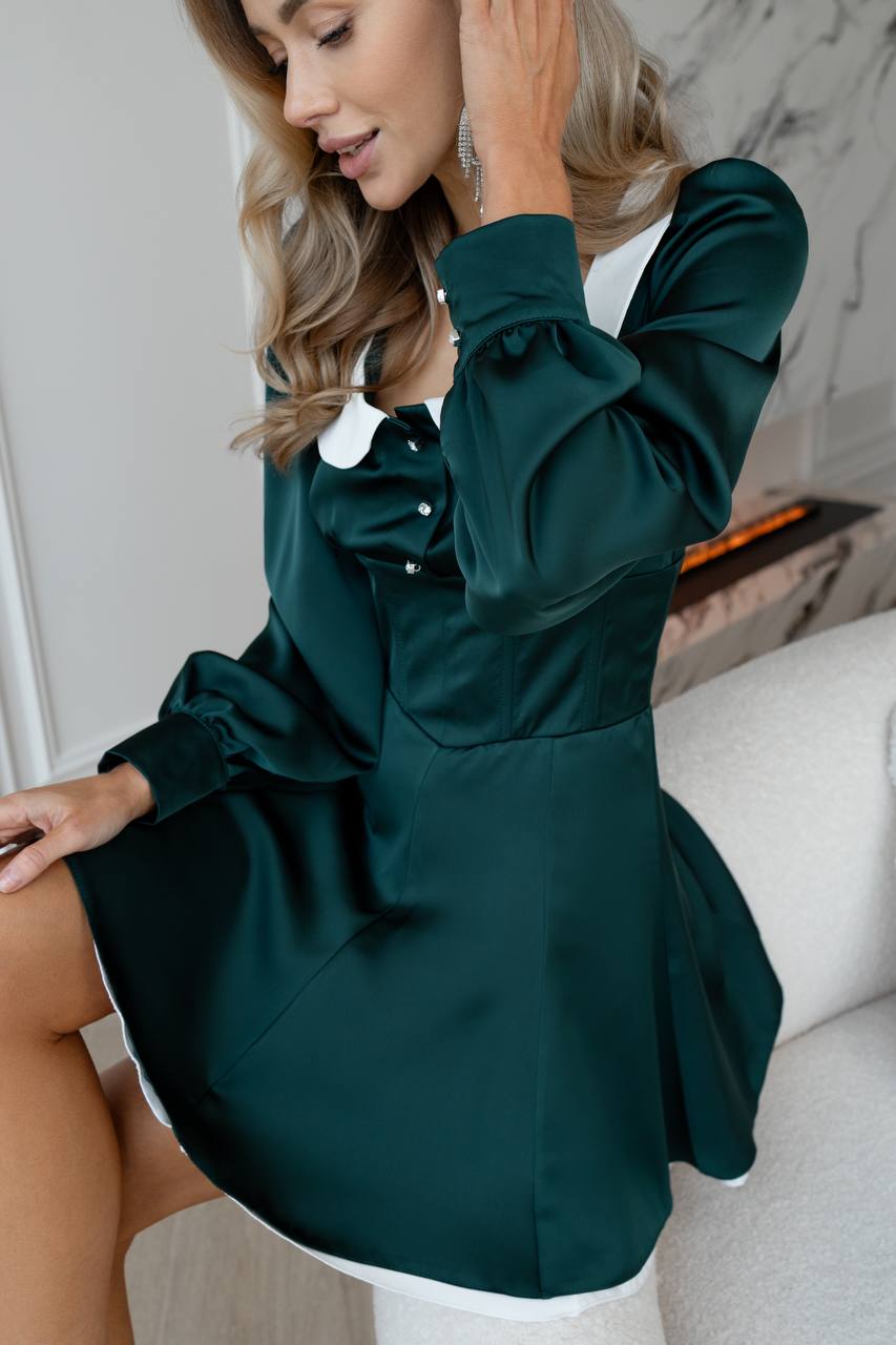 Collared Puff-Sleeve Mini Dress