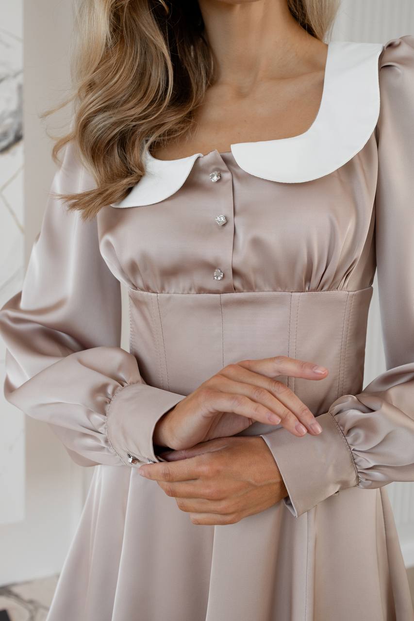 Collared Puff-Sleeve Mini Dress