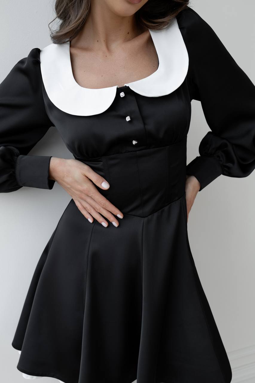 Collared Puff-Sleeve Mini Dress