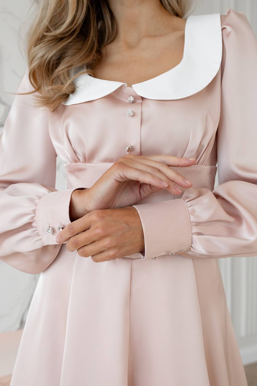 Collared Puff-Sleeve Mini Dress