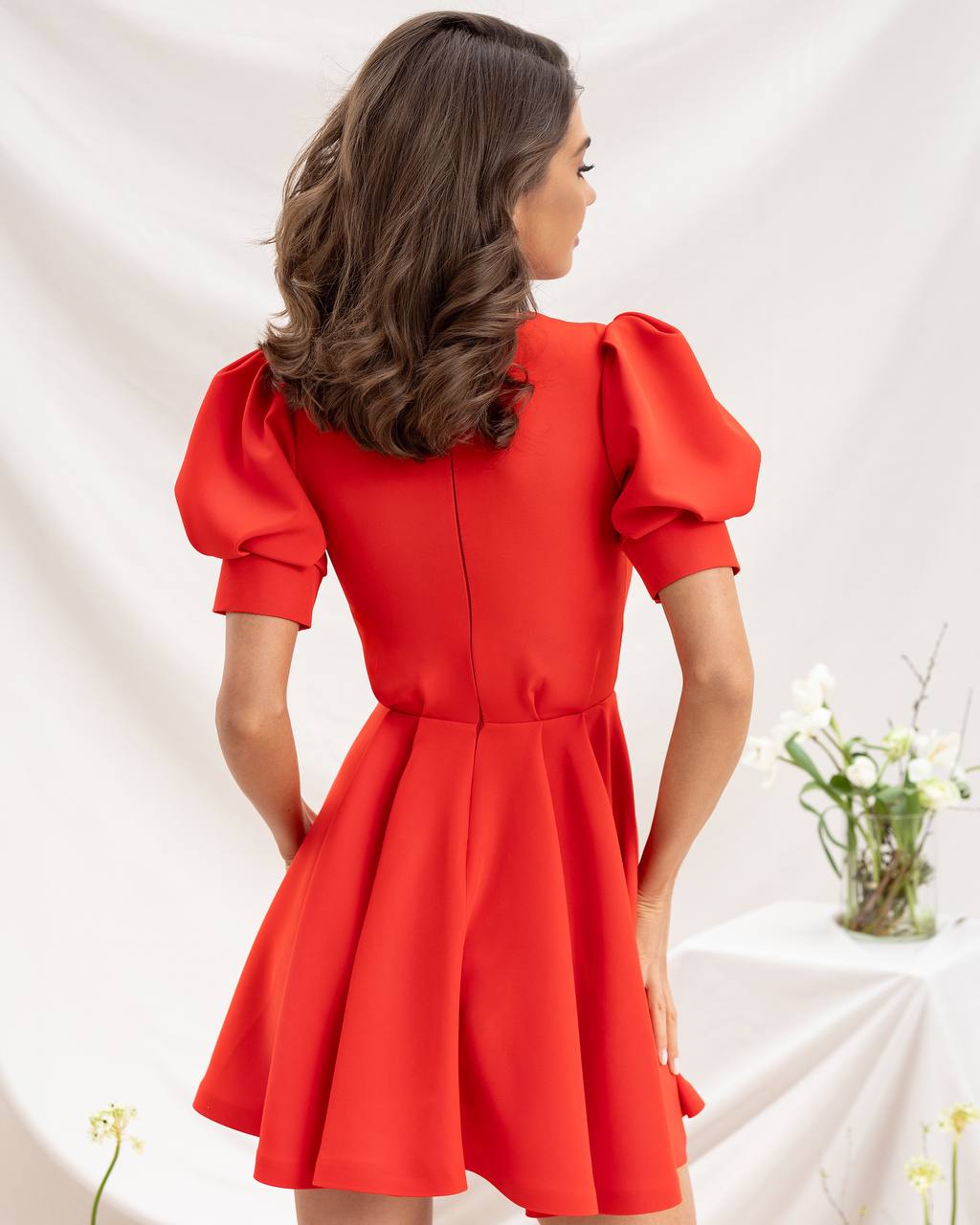 Buttoned Puff-Sleeve Mini Dress