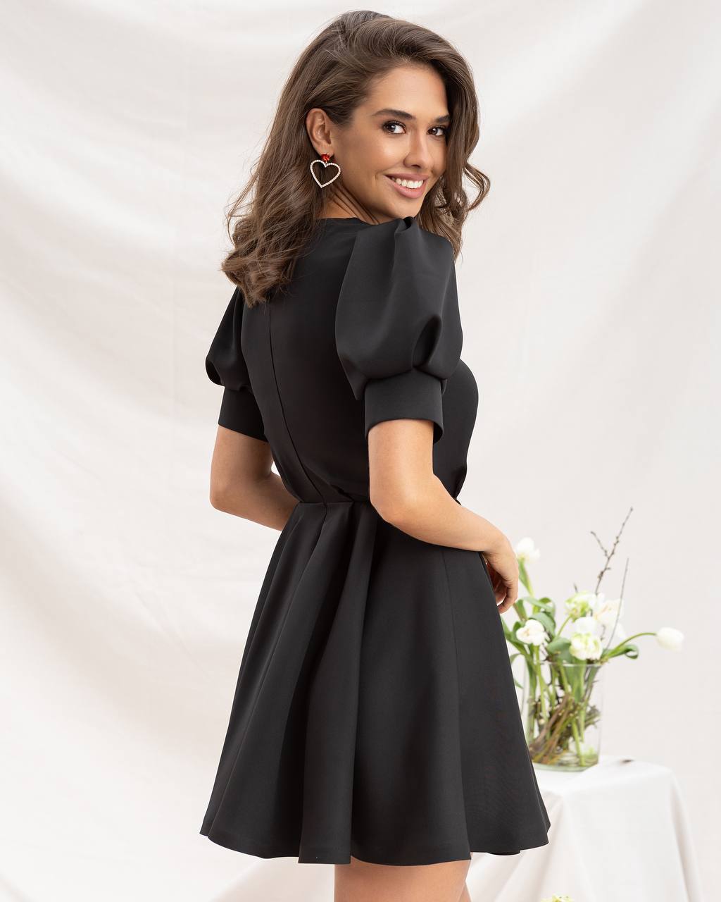 Buttoned Puff-Sleeve Mini Dress