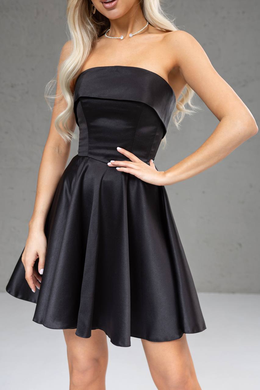 Satin Strapless Flared Mini Dress
