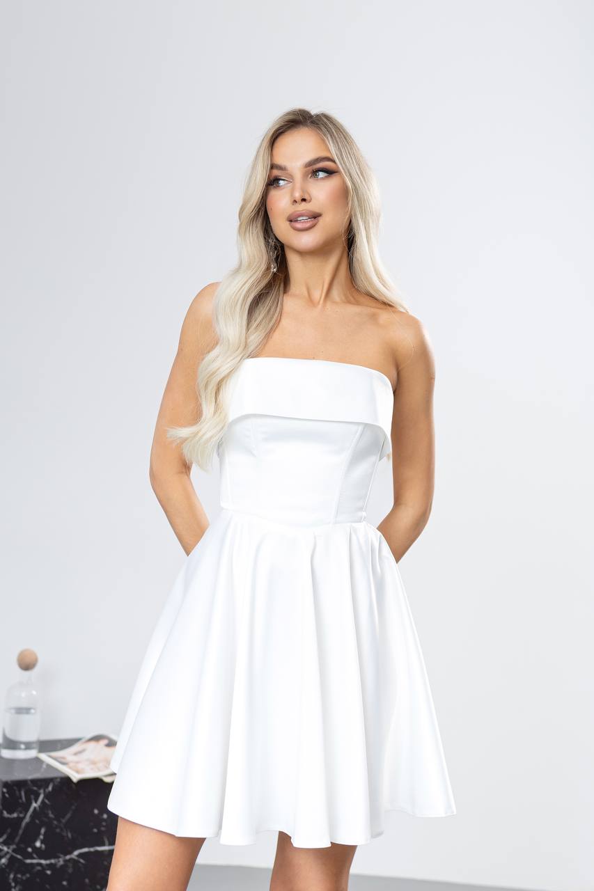 Satin Strapless Flared Mini Dress