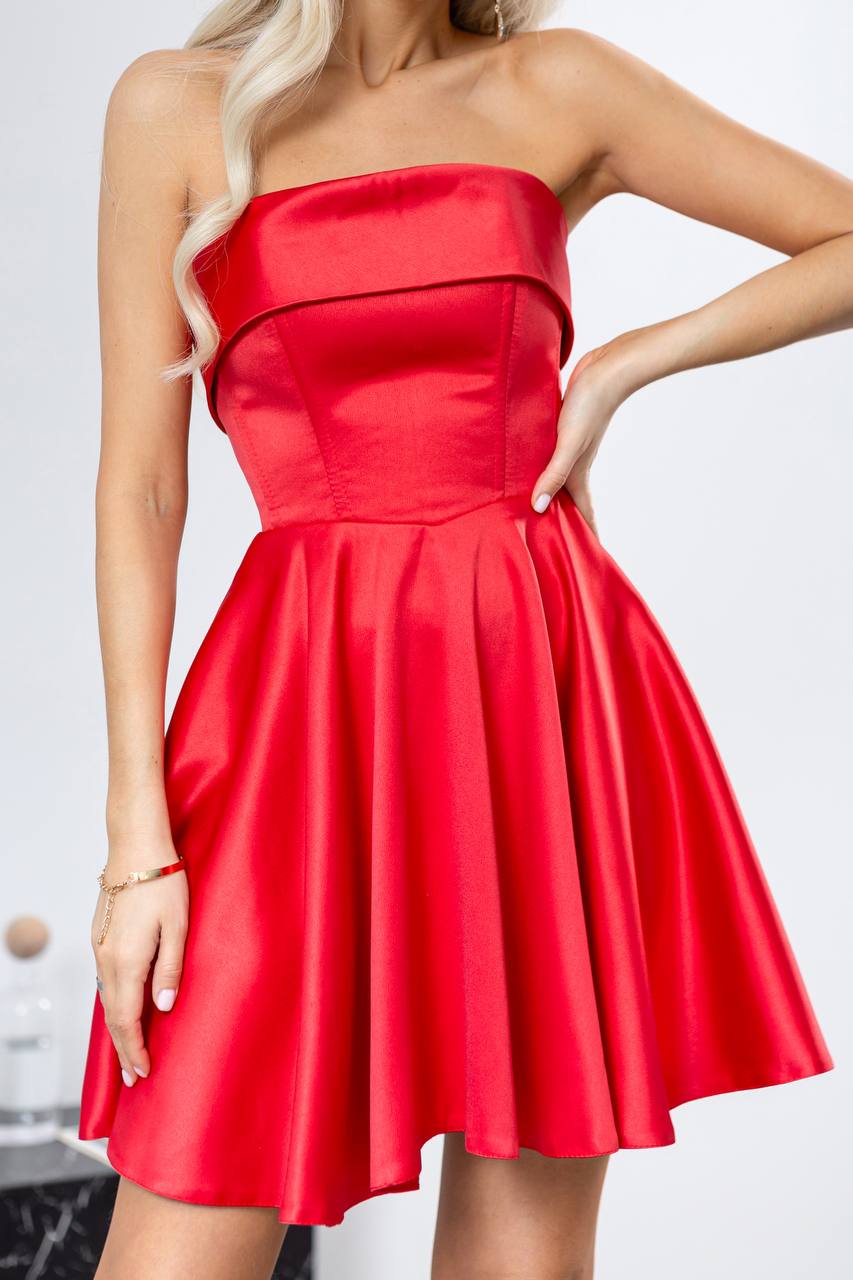 Satin Strapless Flared Mini Dress