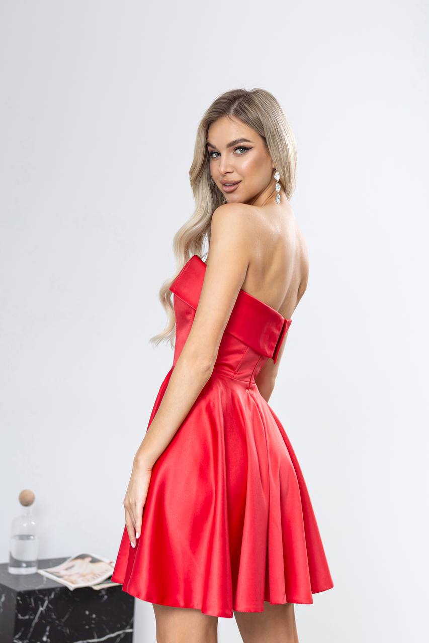 Satin Strapless Flared Mini Dress