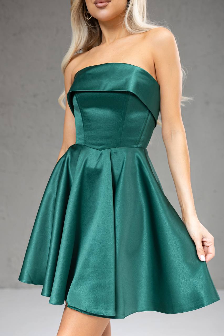 Satin Strapless Flared Mini Dress