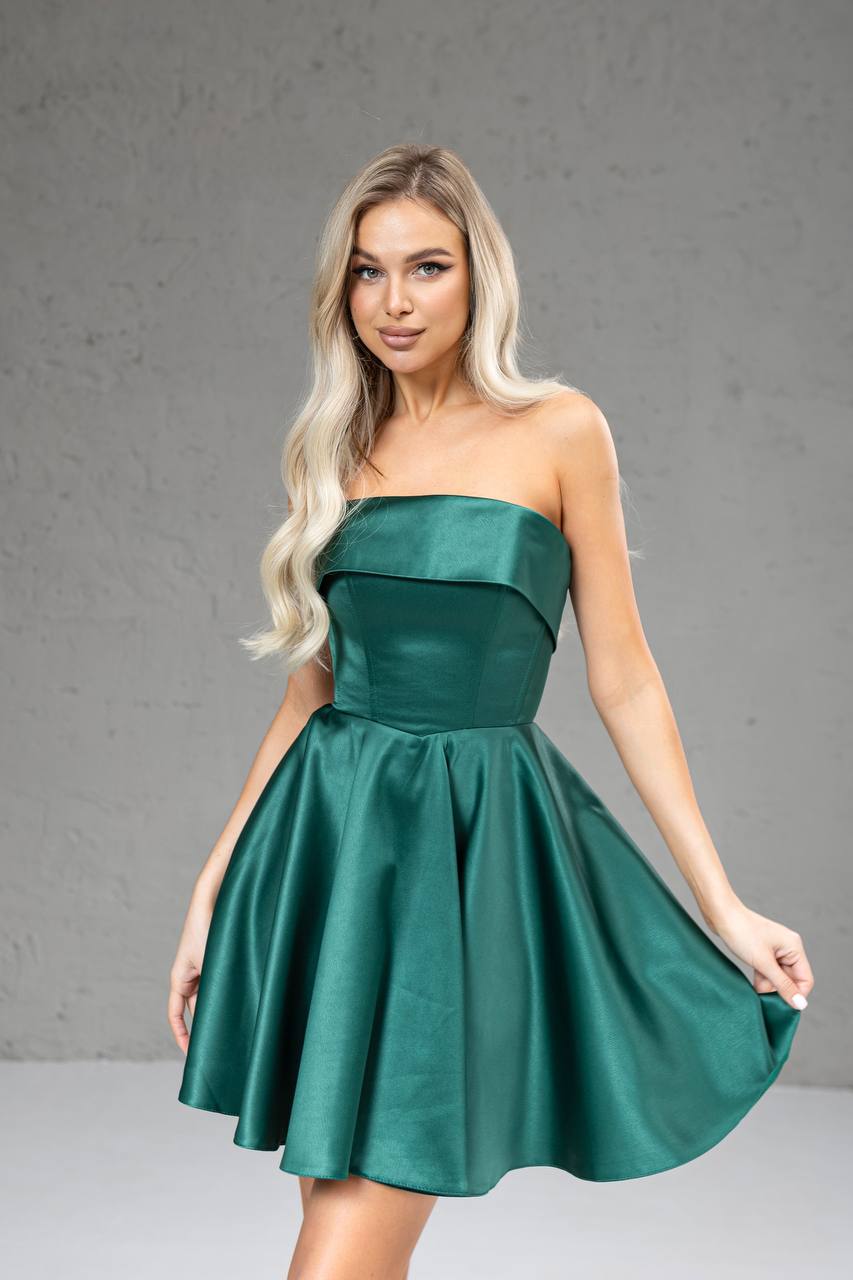 Satin Strapless Flared Mini Dress