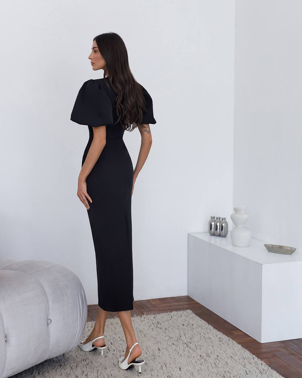 Julie Puff-Sleeve Midi Dress