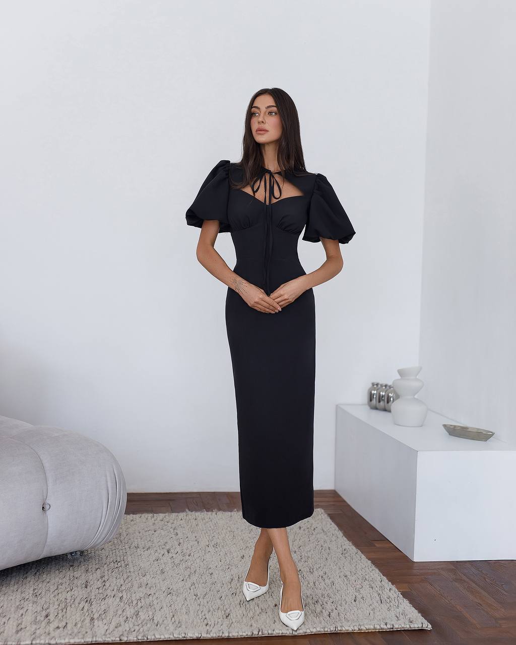 Julie Puff-Sleeve Midi Dress