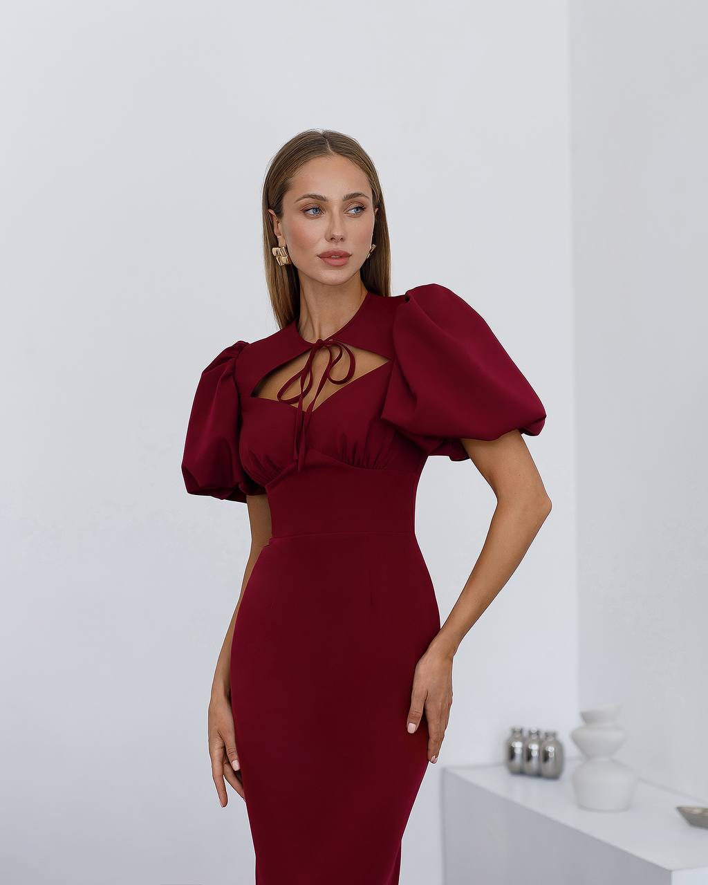 Julie Puff-Sleeve Midi Dress
