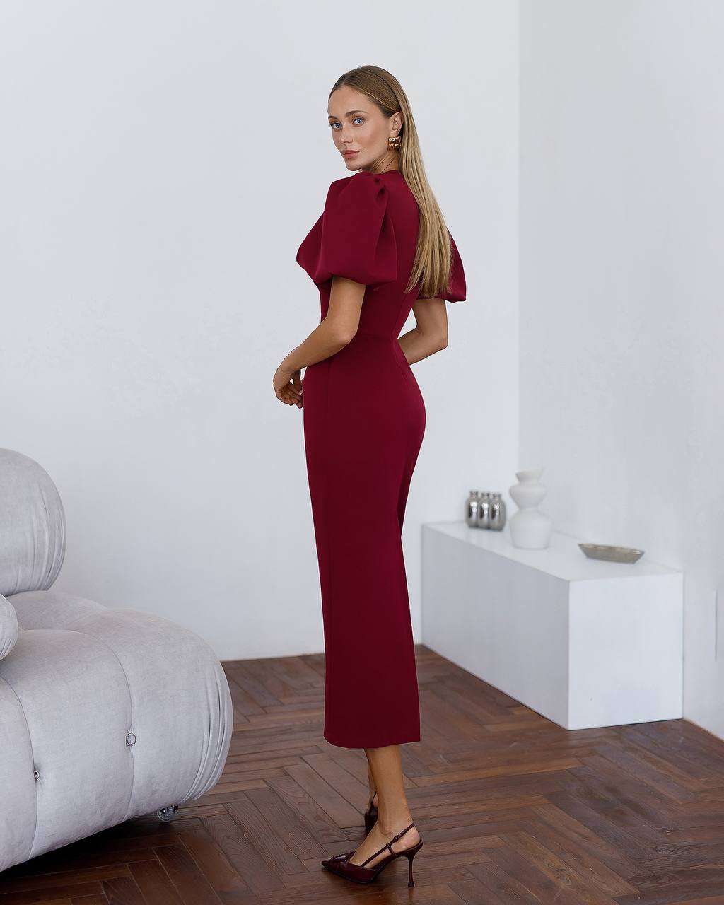 Julie Puff-Sleeve Midi Dress