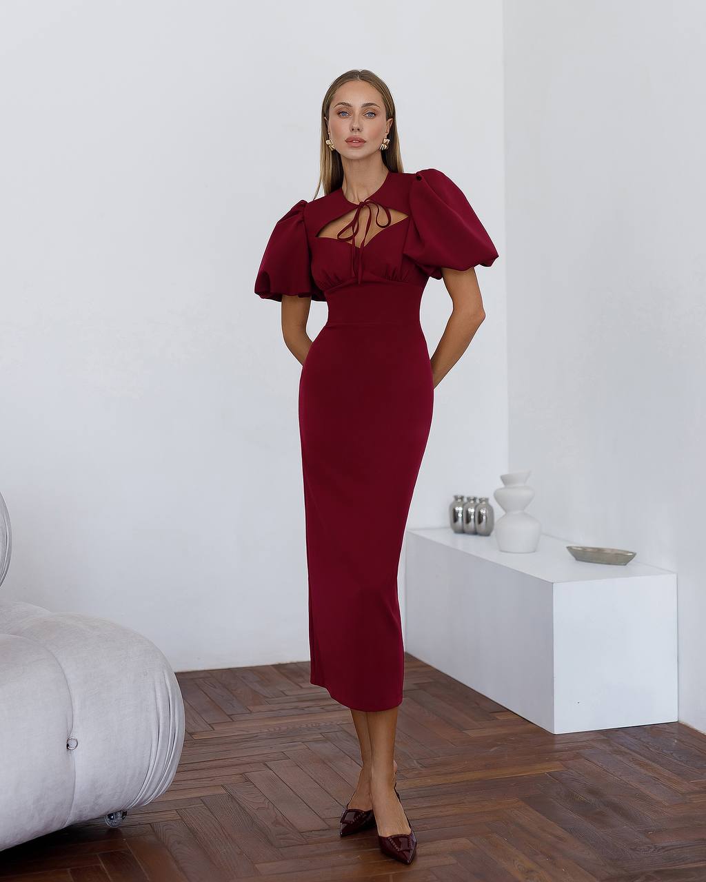 Julie Puff-Sleeve Midi Dress