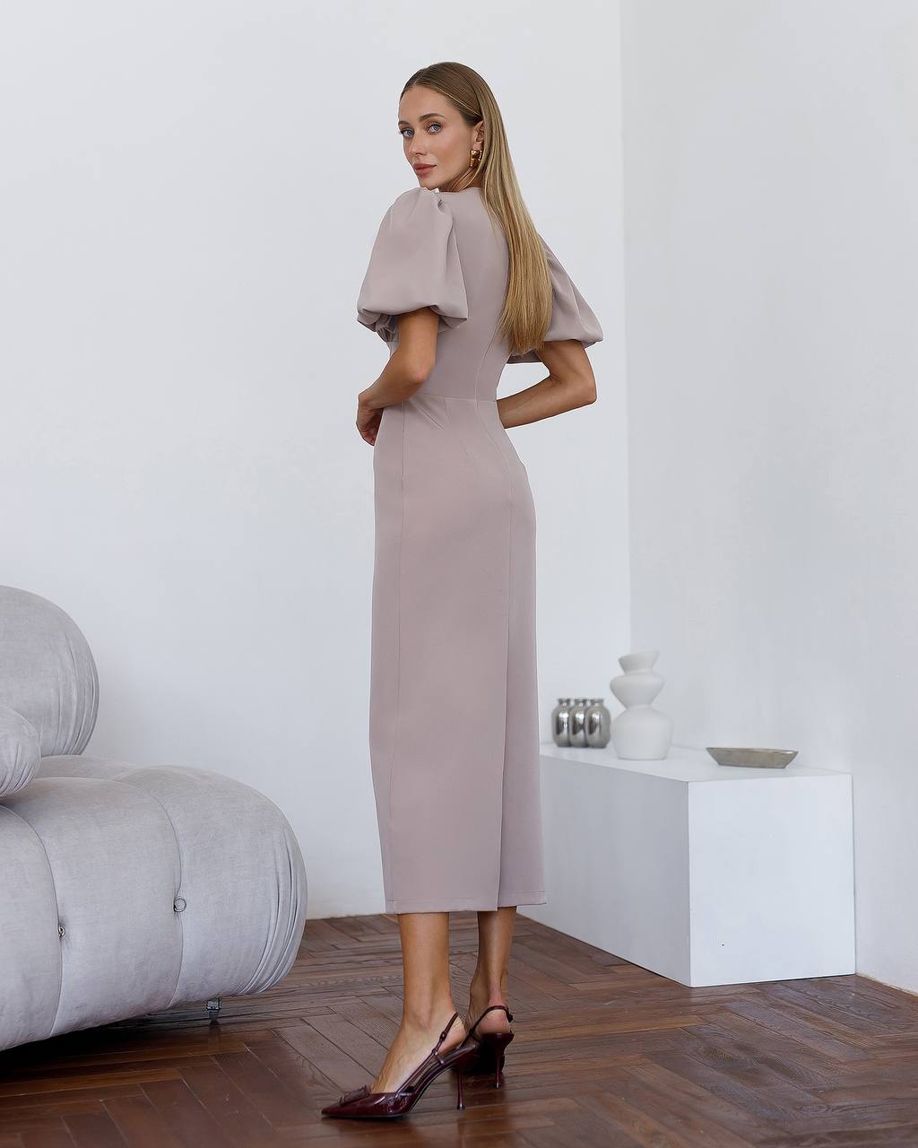 Julie Puff-Sleeve Midi Dress