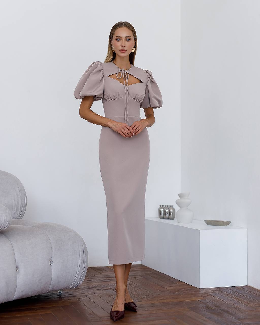 Julie Puff-Sleeve Midi Dress