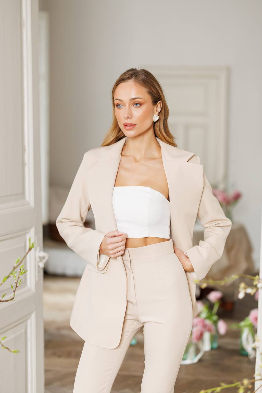 Alexa Notch Lapel Jacket Flared Pants Suit 2-Piece