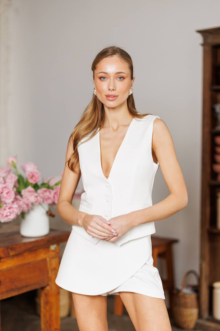 Tailored Vest & Overlap Mini Skort Set 2-Piece