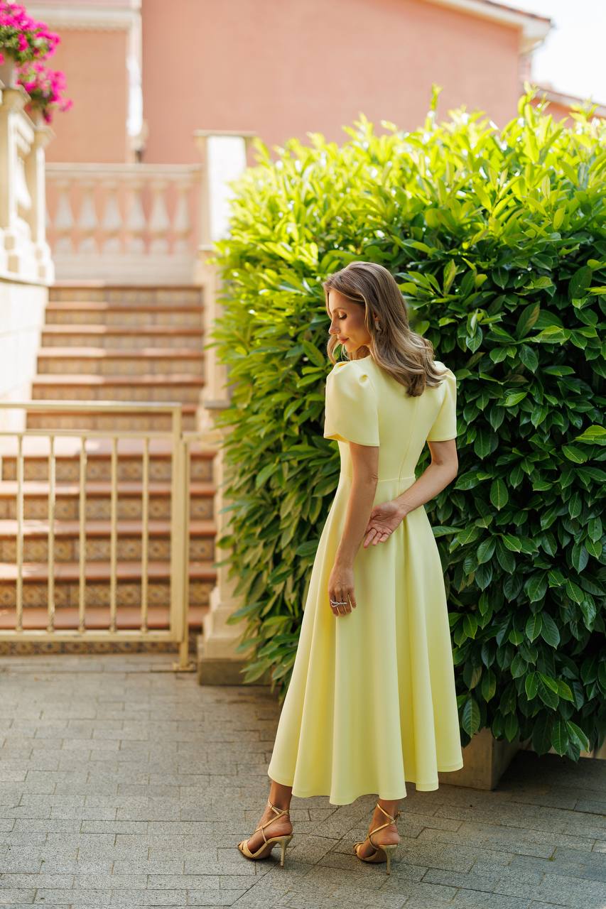 Alexa Round Neck Puff-Sleeve Midi Dress
