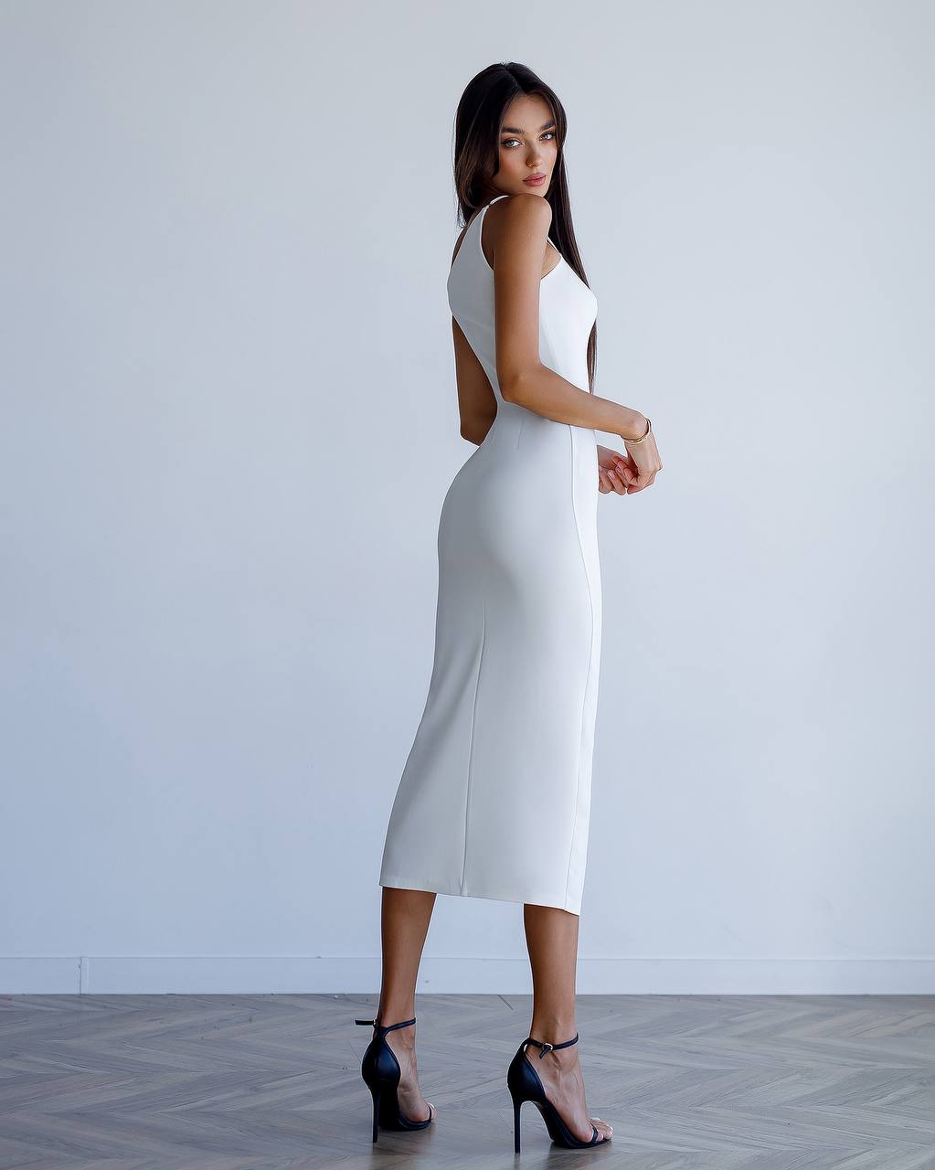 Asymmetric Neckline Midi Dress