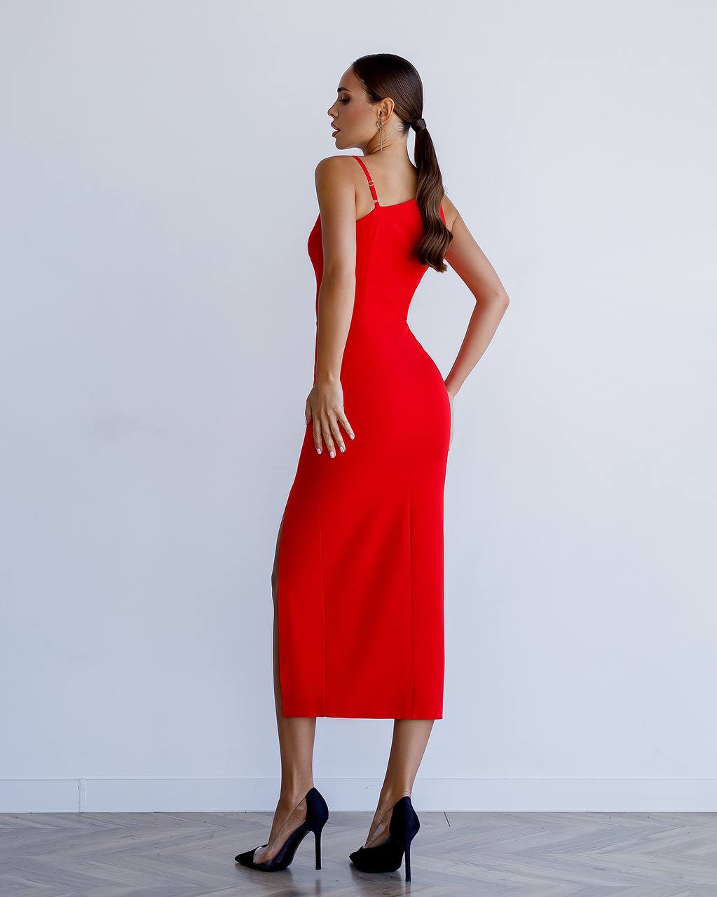 Asymmetric Neckline Midi Dress