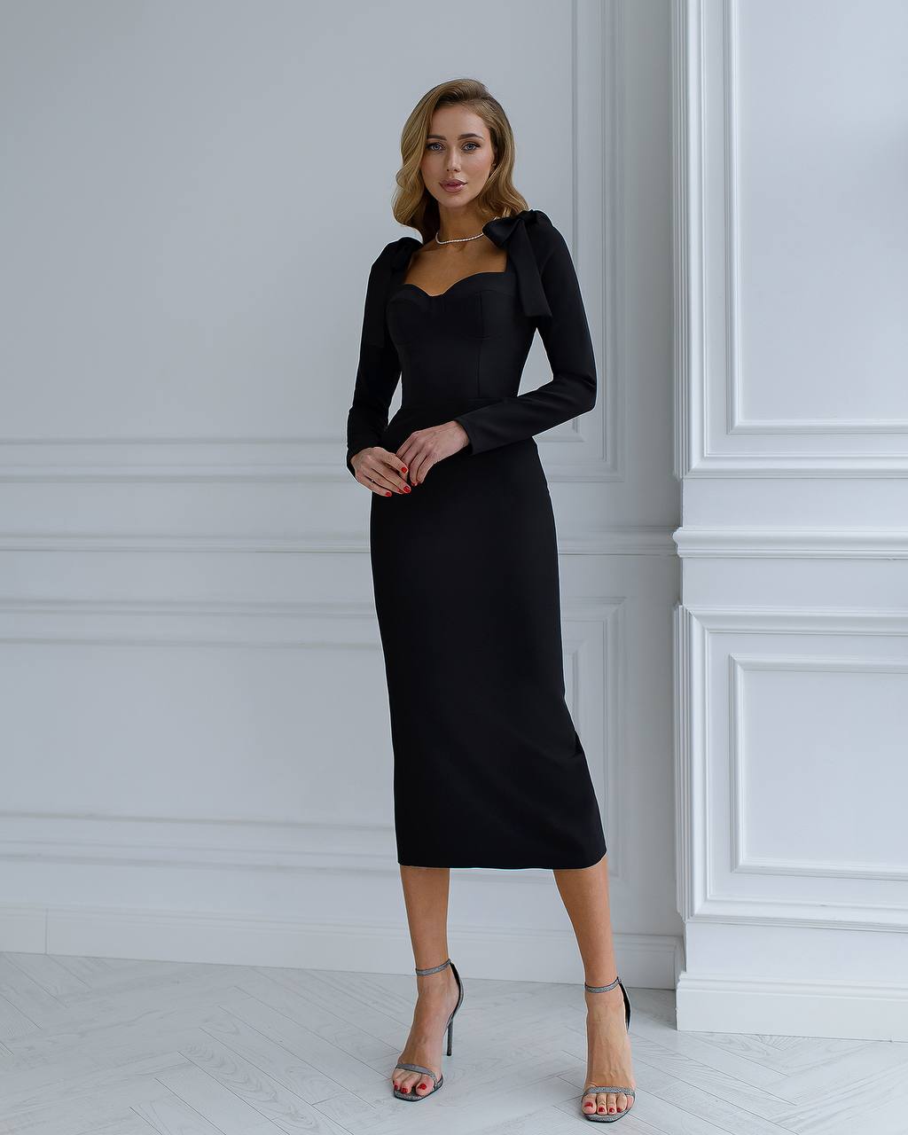 Sweetheart Bow Shoulder Midi Dress