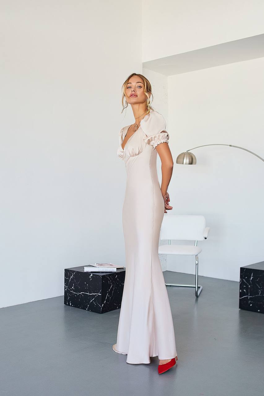 Satin Puff Sleeve Maxi Dress