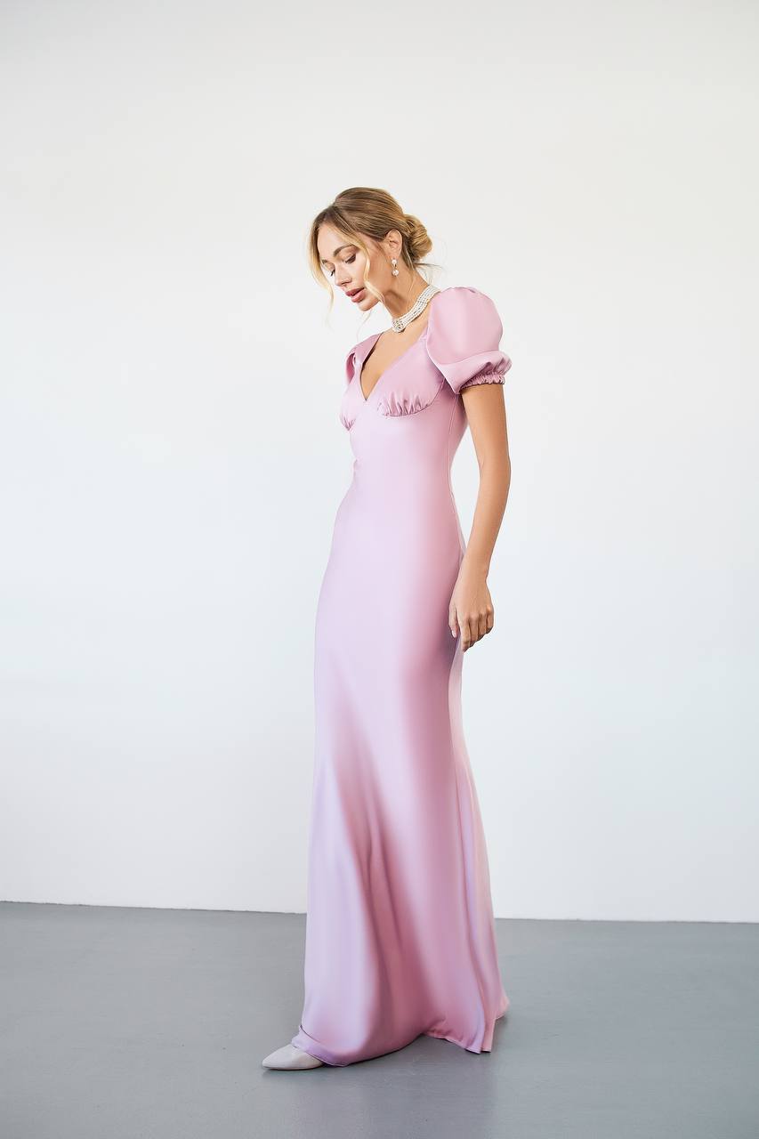 Satin Puff Sleeve Maxi Dress