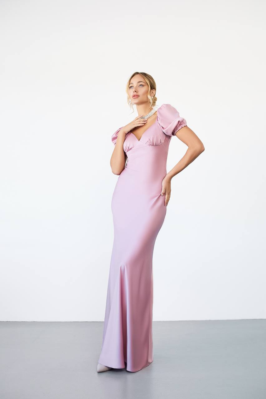 Satin Puff Sleeve Maxi Dress