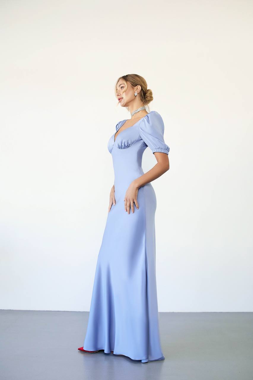 Satin Puff Sleeve Maxi Dress